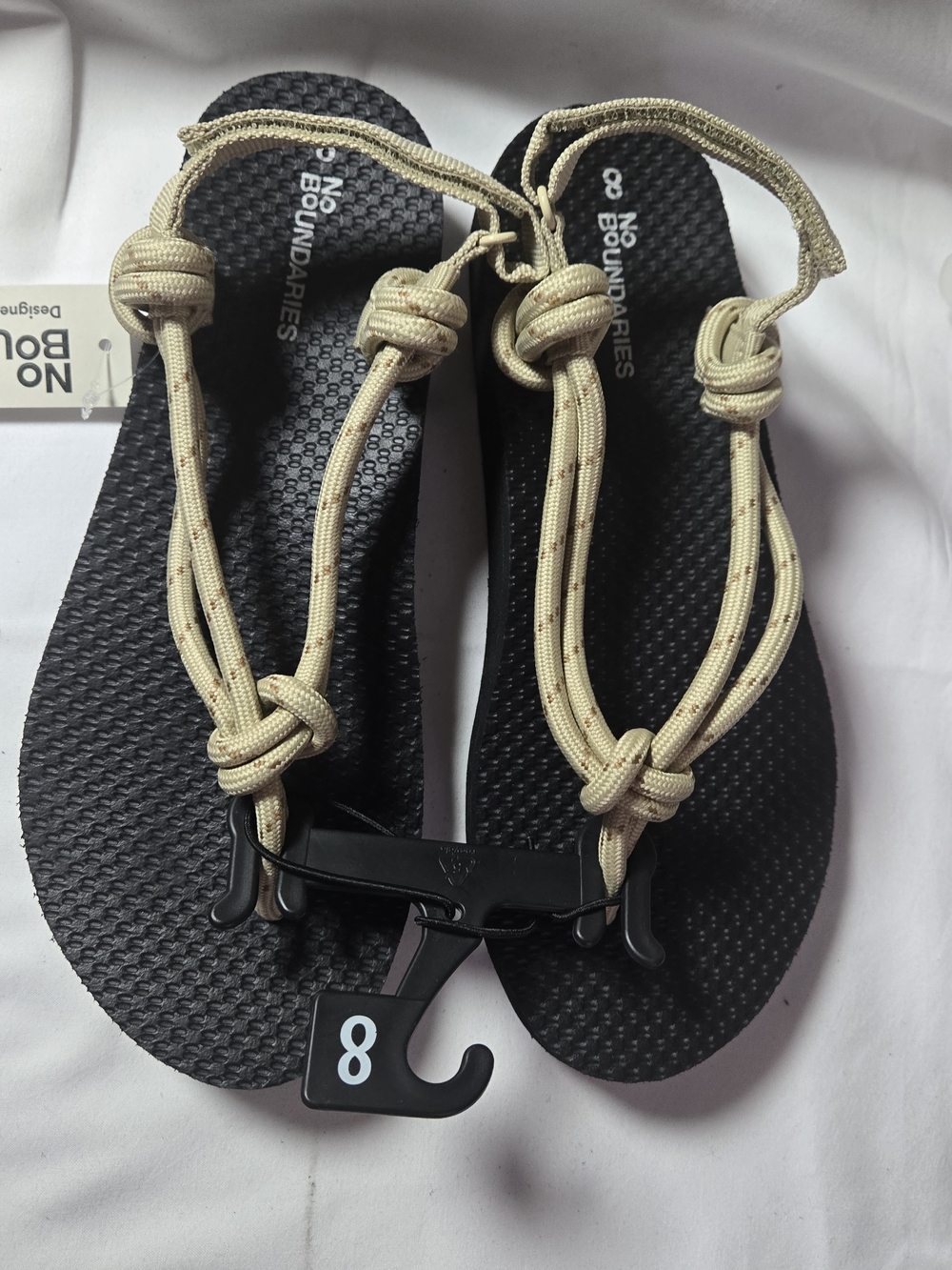 No Boundaries Black Sandals with Tan Rope Straps